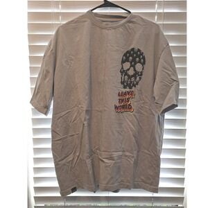 Town Team Denim Mens 4X Grey Leave This World Skull Graphic T-Shirt Short Sleeve